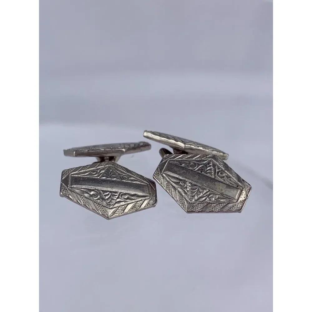 Antique Art Nouveau 925 Sterling Silver Cufflinks Double Swoops